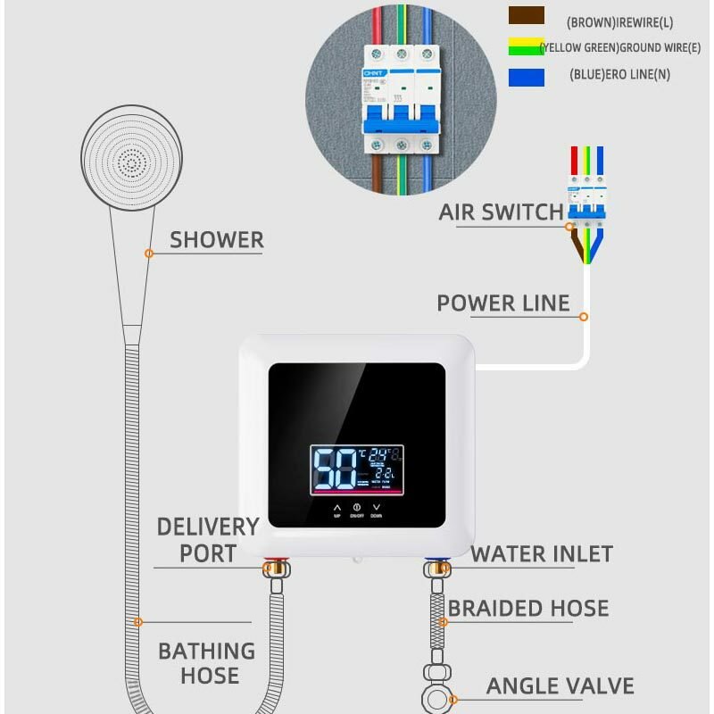 Instant Water Heater 220V 7500W Mini Electric Tankless Water Heater Wall-Mounted LED Display Support Thermostat Mode/Power Adjus